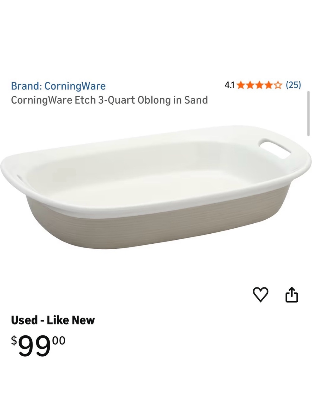 CorningWare Etch Oblong Baking Dish in Sand and White